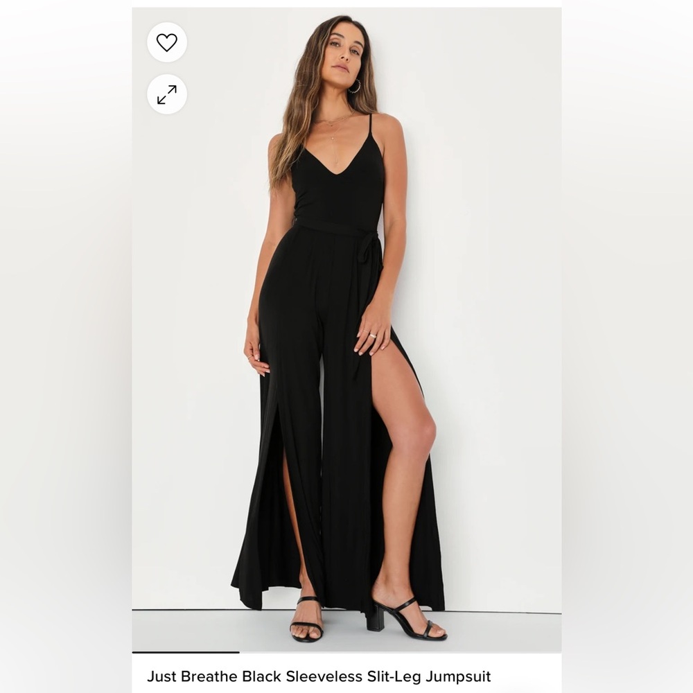 Lulus Just Breathe Black Sleeveless Slit-Leg Jumpsuit M